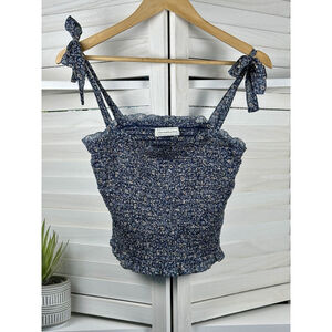 Abercrombie and Fitch Blue Floral Smocked Crop Top Summer Size Large